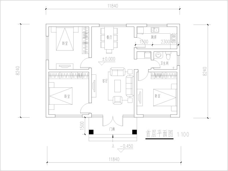 農(nóng)村一層平屋頂小框架別墅設(shè)計圖紙平面布置圖
