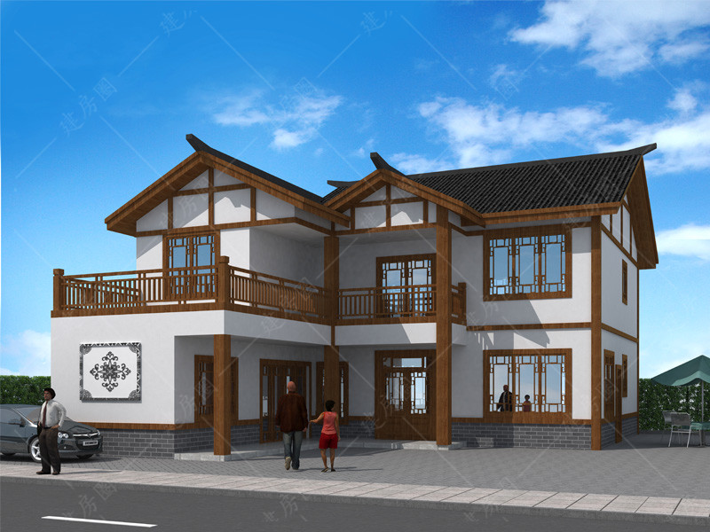 農(nóng)村二層中式風(fēng)格自建房設(shè)計圖正面效果圖