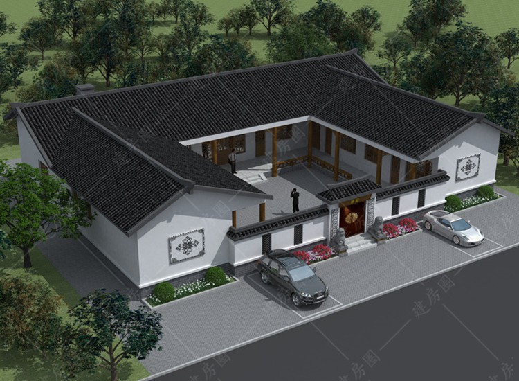 農(nóng)村一層中式四合院別墅設(shè)計(jì)圖紙，帶堂屋設(shè)計(jì)