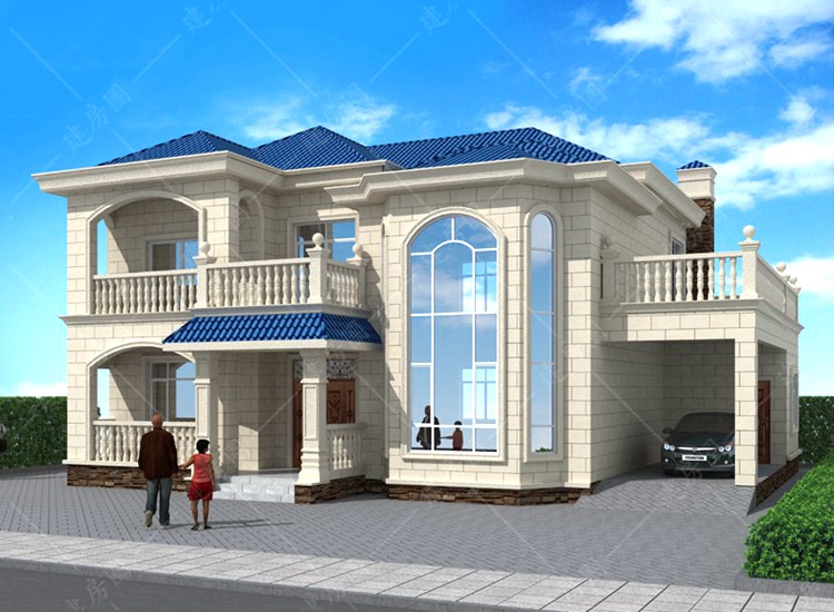 農(nóng)村二層歐式自建房設(shè)計圖紙，別墅自帶車庫設(shè)計