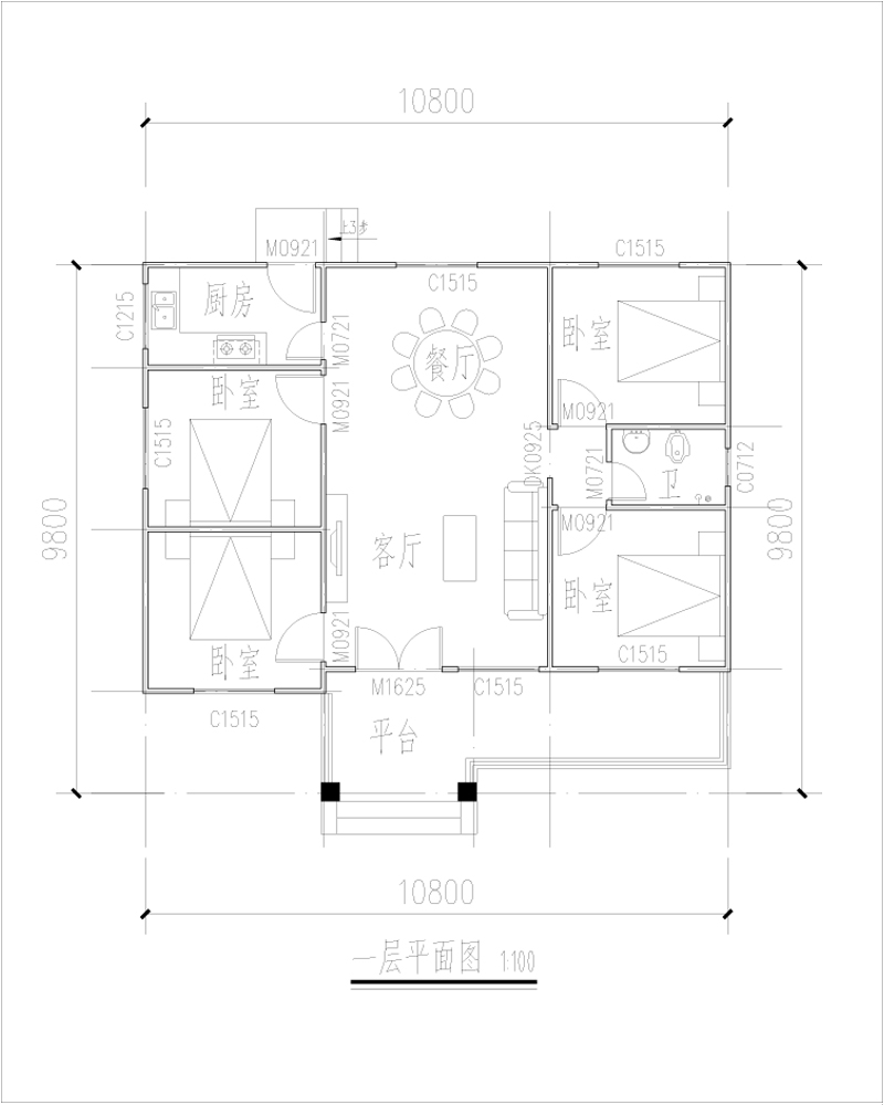 歐式一層小洋房戶型圖