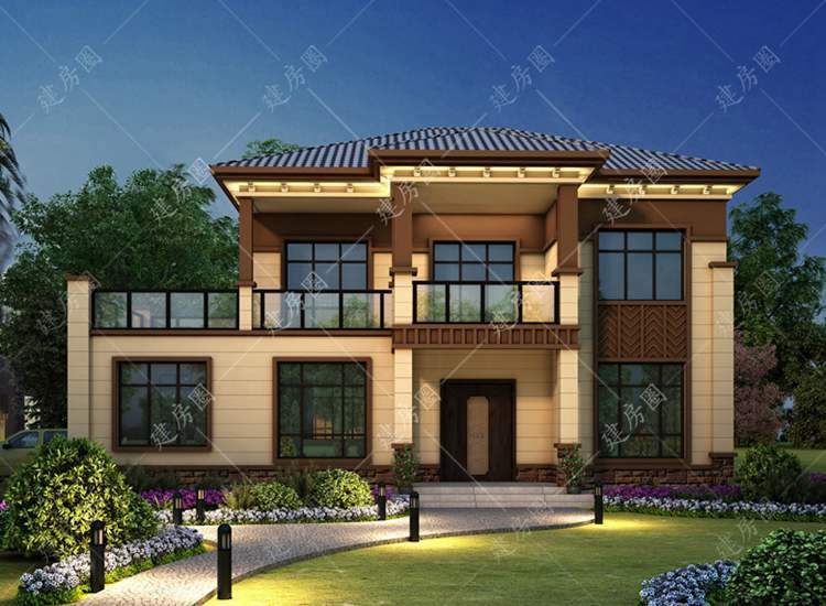 兩層新中式自建房設(shè)計(jì)圖，款式新穎耐看