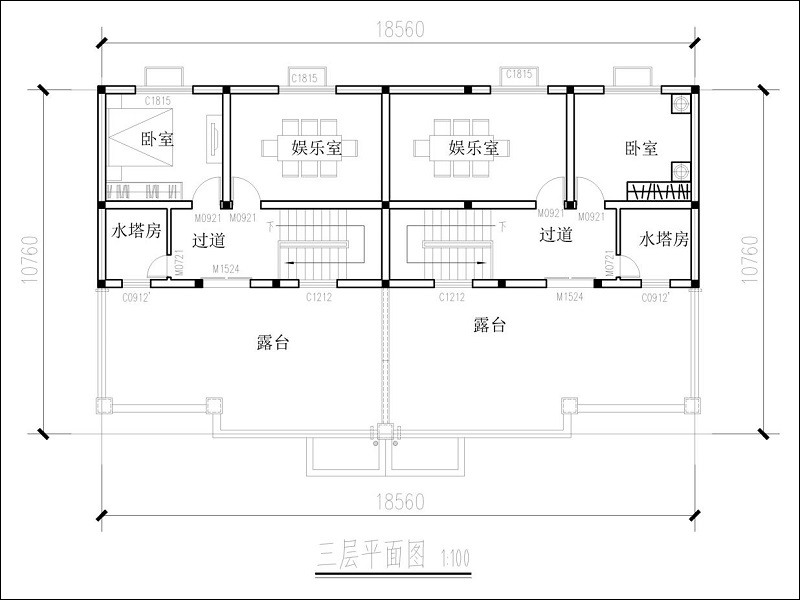 三層雙拼別墅平面戶型圖