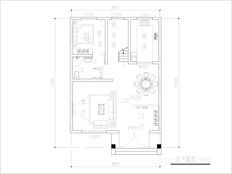 開間9米進(jìn)深12米三層自建房平面圖