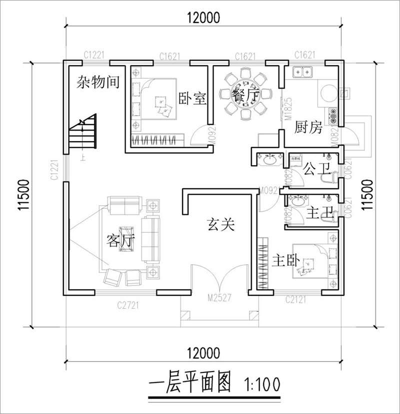 鄉(xiāng)村二層別墅設(shè)計(jì)一層戶型圖