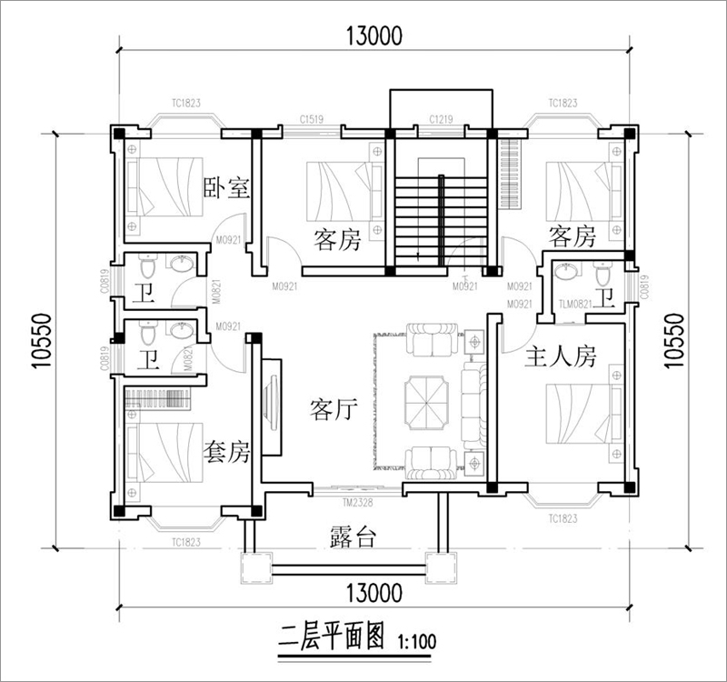 30萬農(nóng)村小別墅設(shè)計(jì)二層戶型圖