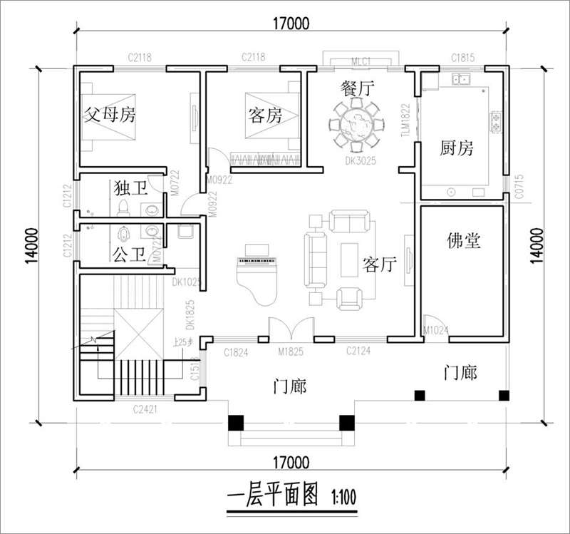農村新中式別墅一層平面圖