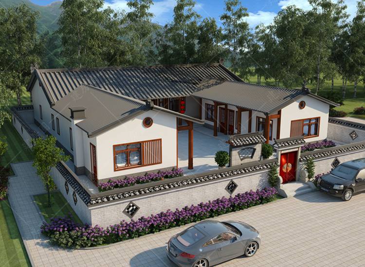 農(nóng)村一層四合院設(shè)計(jì)圖，帶庭院景觀設(shè)計(jì)