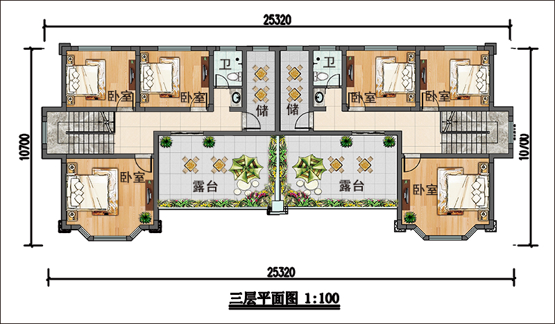 農(nóng)村雙拼別墅三層戶(hù)型圖