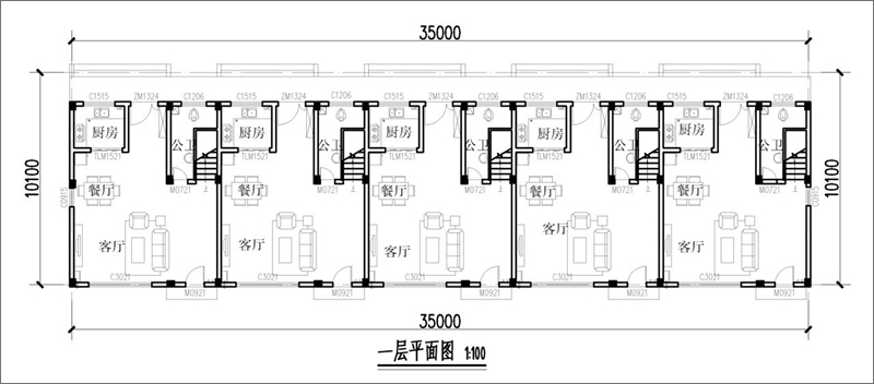 聯(lián)排別墅一層戶型圖