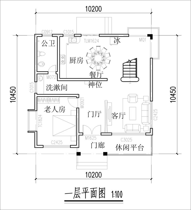三層現(xiàn)代風格別墅一層平面圖