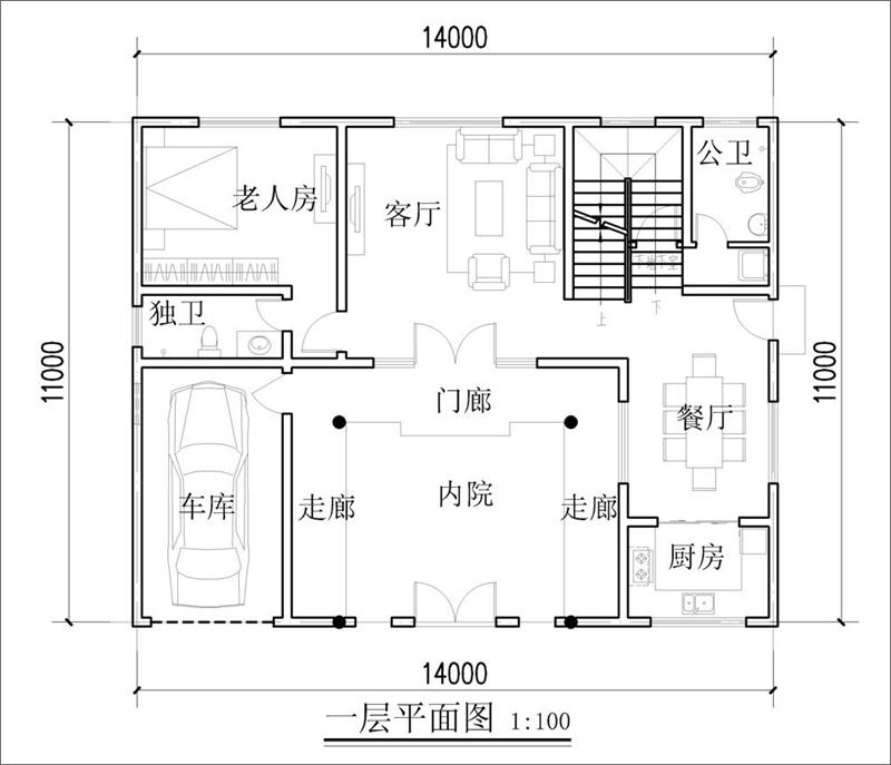 農(nóng)村三層中式自建房設(shè)計圖紙一層平面設(shè)計圖
