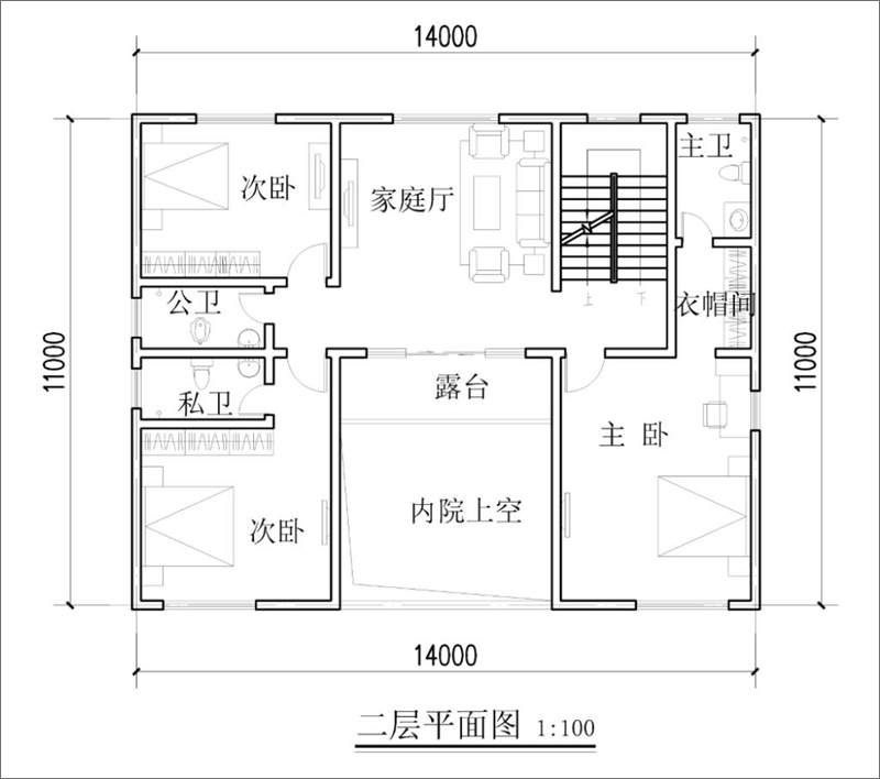 農(nóng)村三層中式自建房設(shè)計圖紙二層平面設(shè)計圖