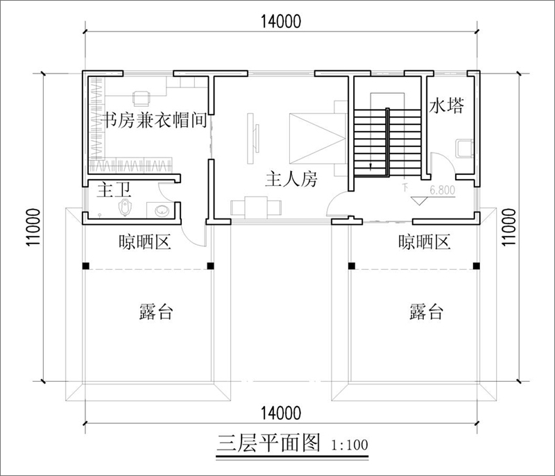 農(nóng)村三層中式自建房三層平面設(shè)計圖