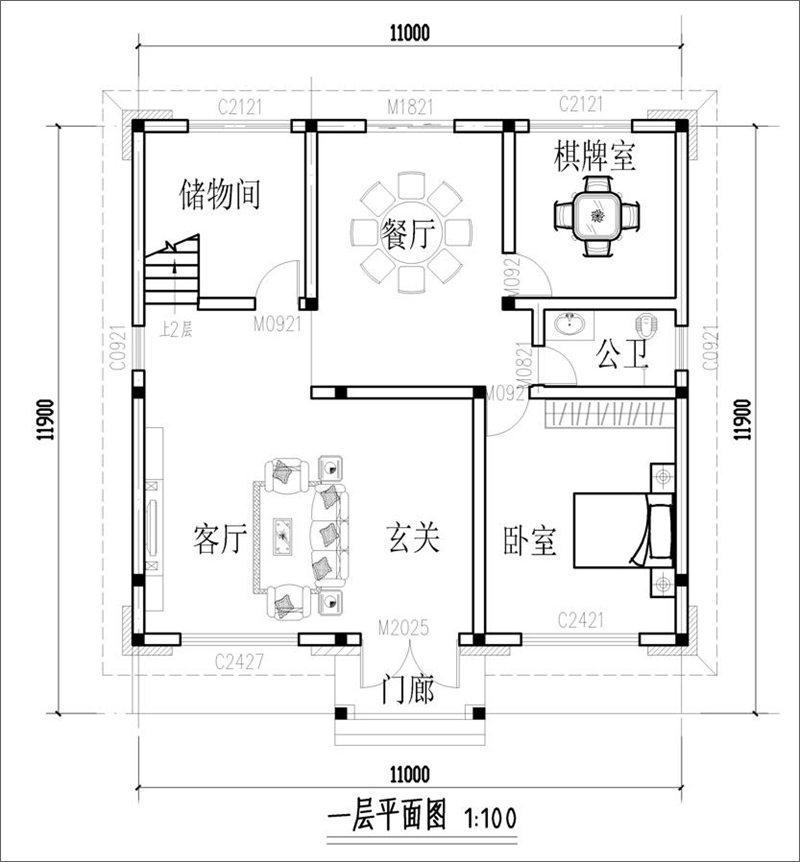 新中式三層別墅設(shè)計(jì)圖紙一層平面布局圖