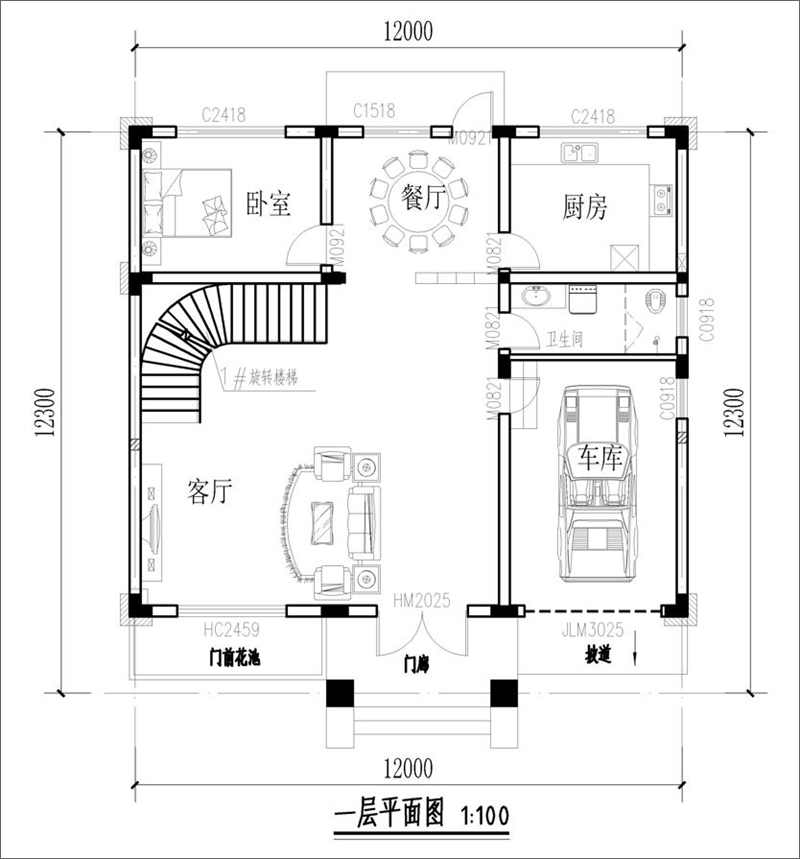 農(nóng)村三層別墅設計一層平面布局圖