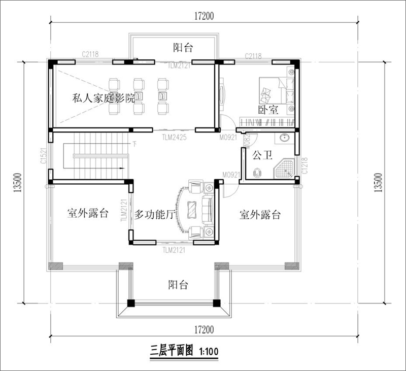 農(nóng)村中式別墅新款三層戶(hù)型圖