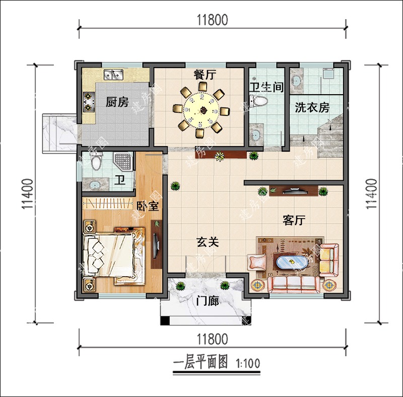 新中式獨棟別墅一層戶型圖