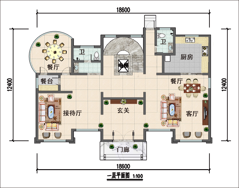 農(nóng)村法式豪華獨棟別墅一層平面圖
