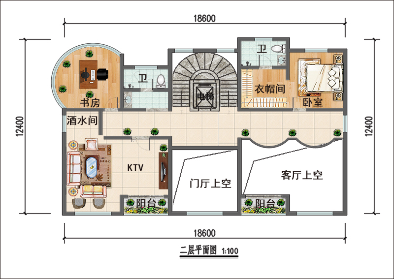 農(nóng)村法式豪華獨棟別墅二層平面戶型圖