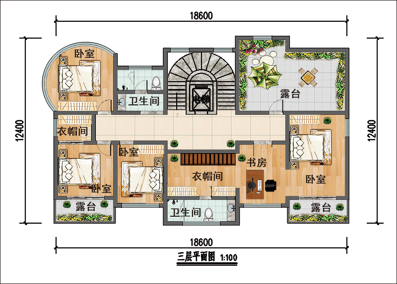 農(nóng)村法式豪華獨棟別墅三層平面圖