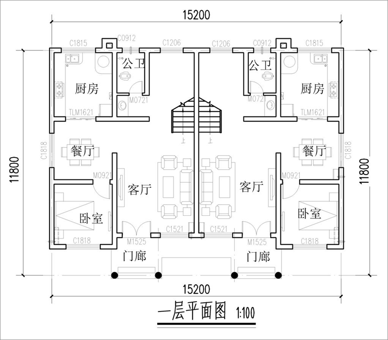 農村雙拼別墅設計戶型圖