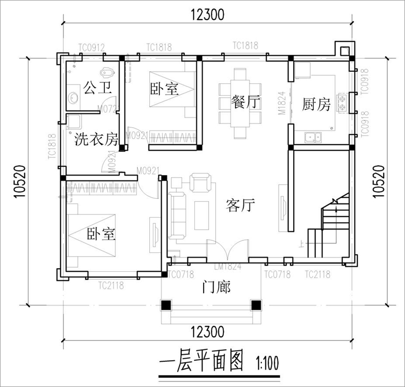 農村二層歐式風格自建別墅一層平面布局圖