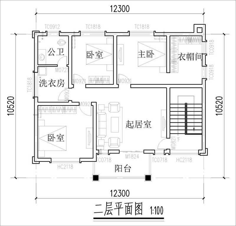 農村二層歐式風格自建別墅二層平面布局圖