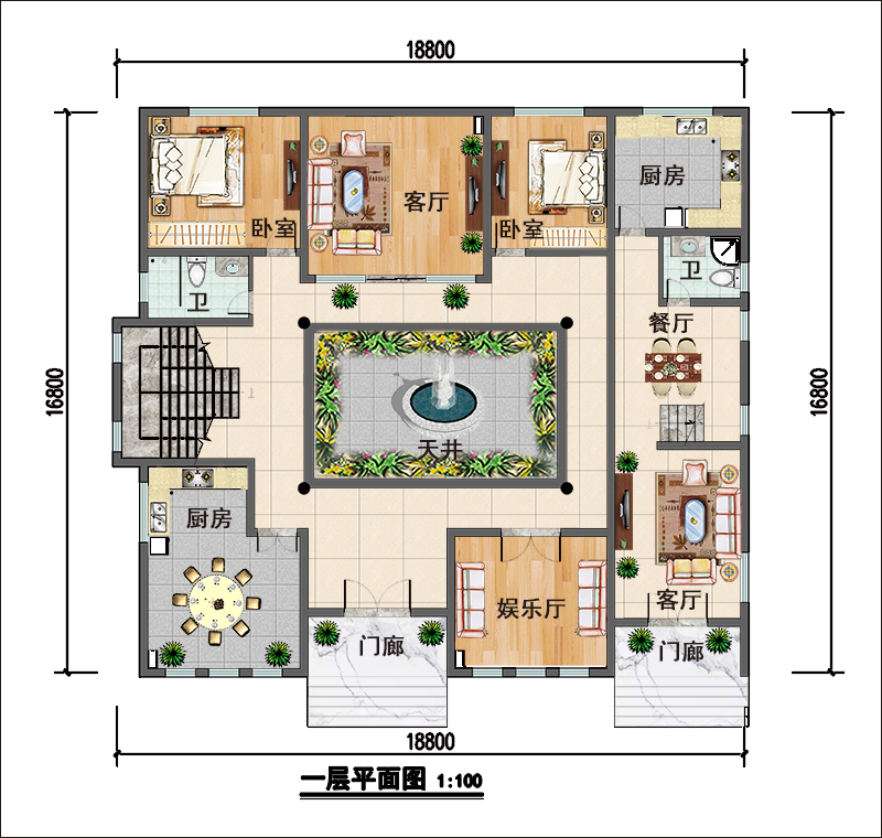 新中式獨(dú)棟別墅一層戶型圖