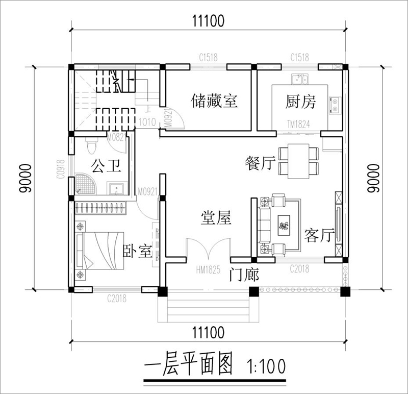 農(nóng)村小別墅一層平面圖