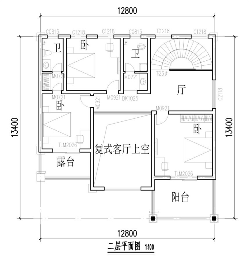 農(nóng)村自建別墅二層戶型圖