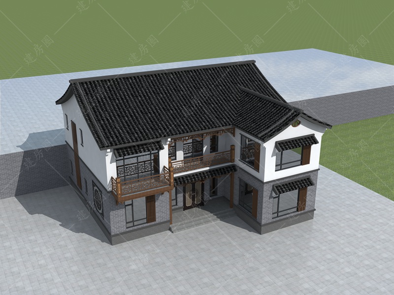 農(nóng)村二層中式建房設(shè)計(jì)效果圖