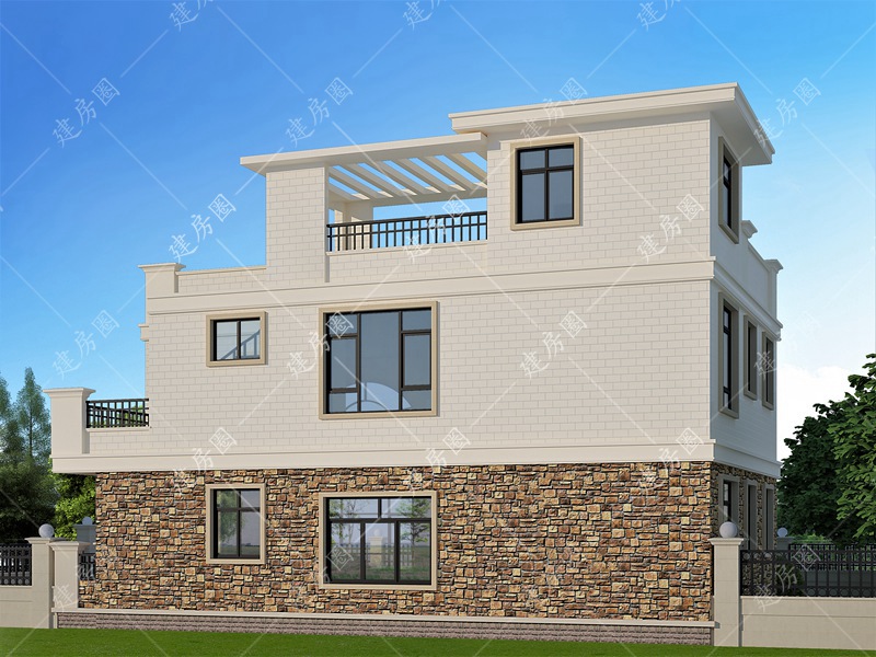 14米x12米三層現(xiàn)代自建房外觀設(shè)計圖