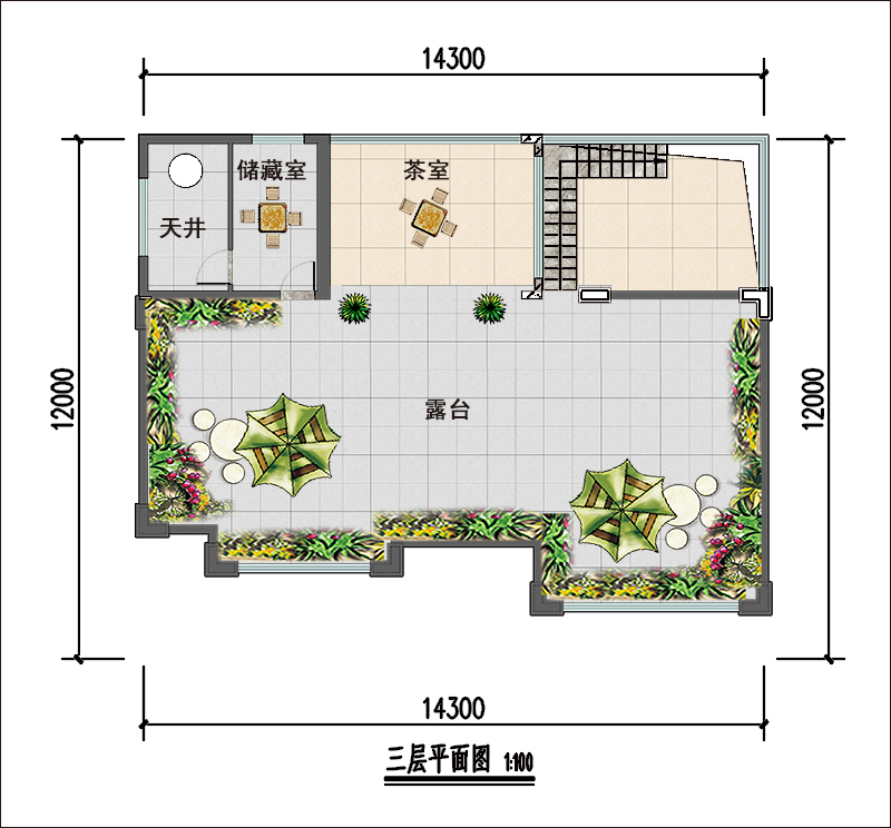 14米x12米三層現(xiàn)代自建房平面設(shè)計圖