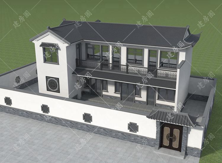 農(nóng)村L型兩層中式自建小別墅設(shè)計圖紙，帶個小院更舒適