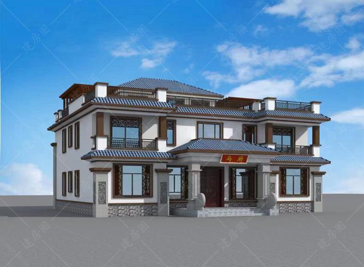 農(nóng)村二層半自建房屋設(shè)計(jì)，新中式大別墅