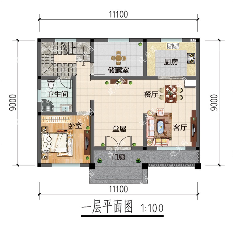 開(kāi)間12米進(jìn)深8米自建房布局圖