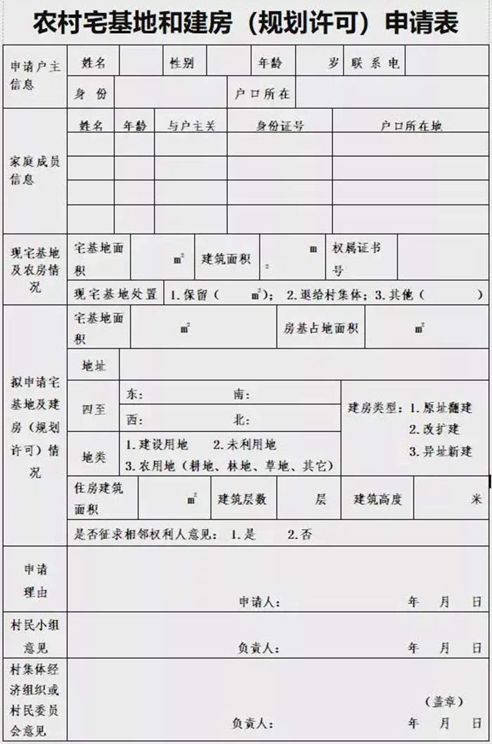農(nóng)村自建房申請表