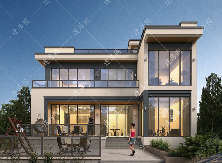 13x11米兩層現(xiàn)代別墅設(shè)計(jì)圖紙，平屋頂設(shè)計(jì)