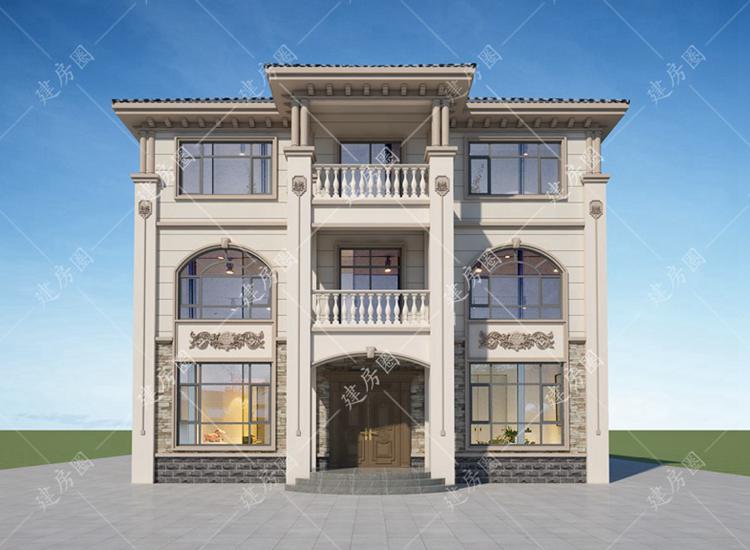 農(nóng)村13米x16米三層自建房設(shè)計圖紙，簡歐外觀帶庭院