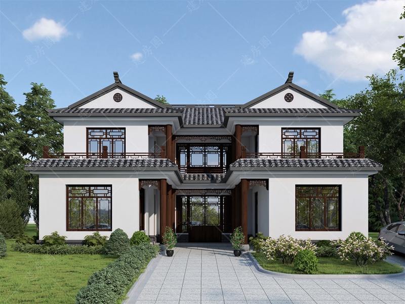 南充營山兩層自建房設(shè)計，新中式三合院外觀設(shè)計